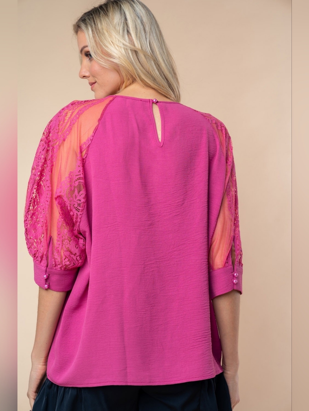 White Birch Round Neck Lace Half Sleeve Blouse - Picture 4 of 6